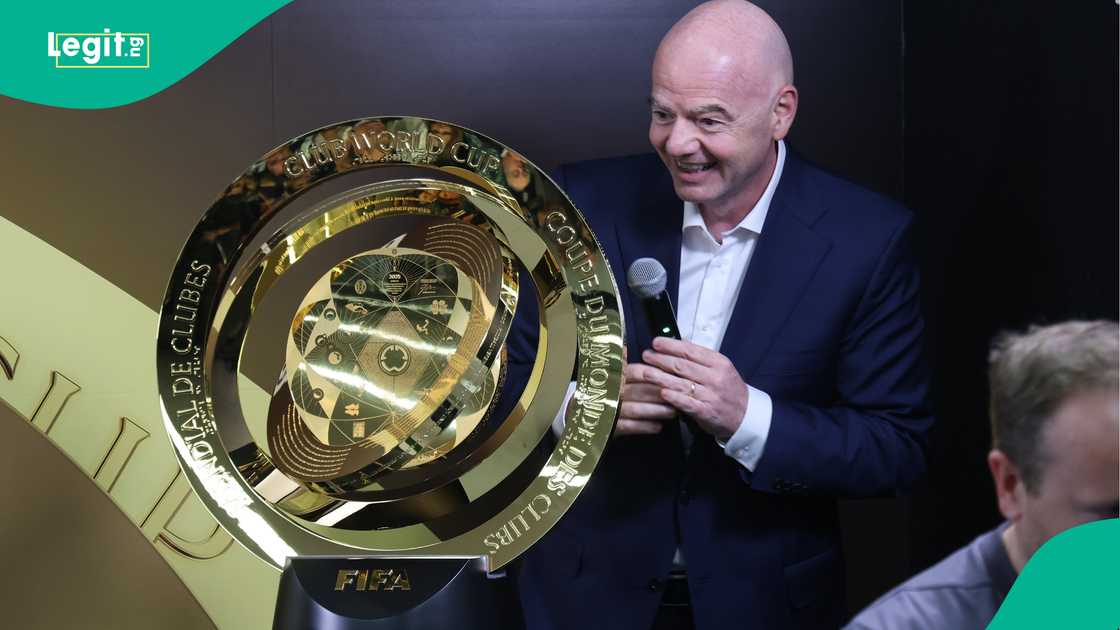 Gianni Infantino, FIFA Headquarters, Coral Gables, Miami, Florida, FIFA Club World Cup trophy. Gianni Infantino, FIFA Headquarters, Coral Gables, Miami, Florida, FIFA Club World Cup trophy.
