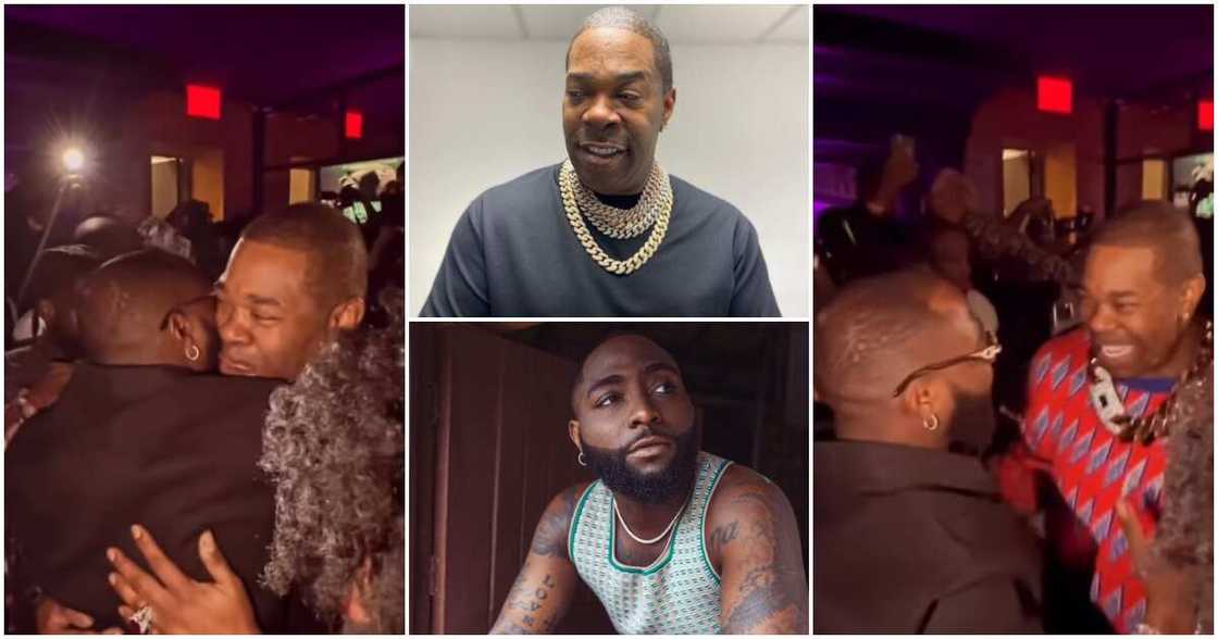 Busta Rhymes hugs Davido after show in New York. Busta Rhymes hugs Davido after show in New York.