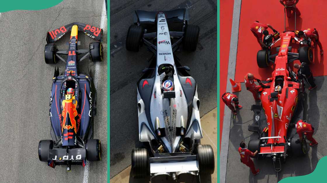 Fastest F1 cars (L to R): Red Bull RB18, McLaren MP4-20, Ferrari SF70H
