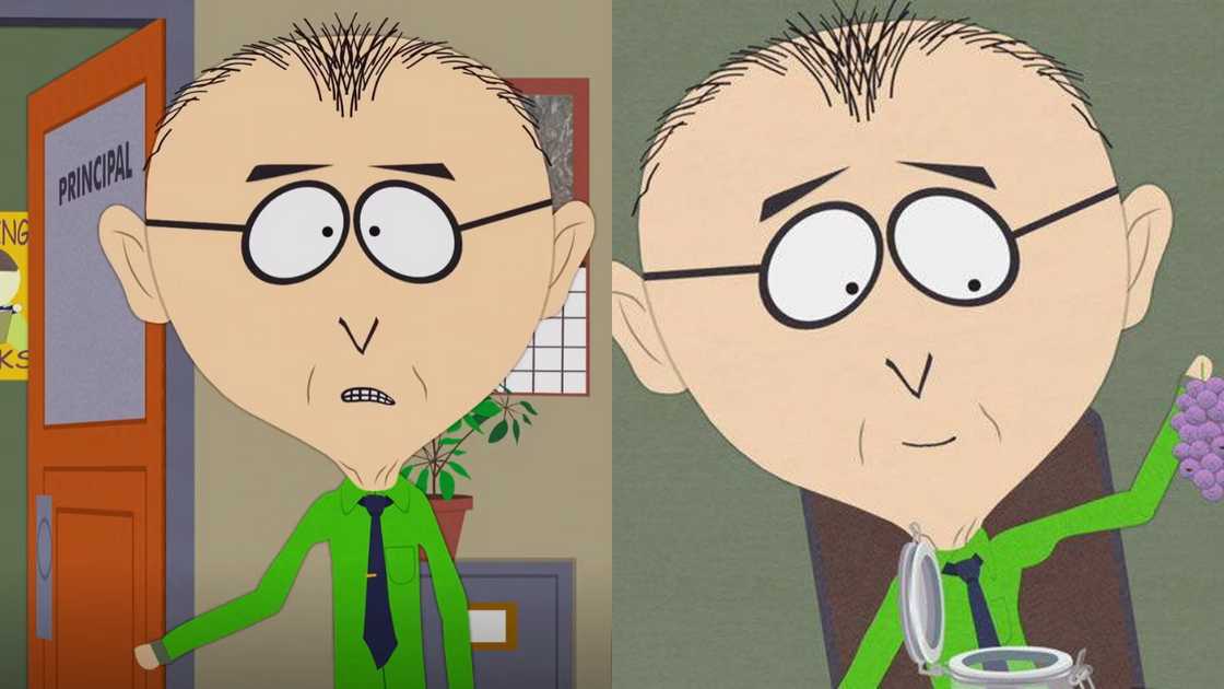 Mr Mackey holding a door and grapes Mr Mackey holding a door and grapes