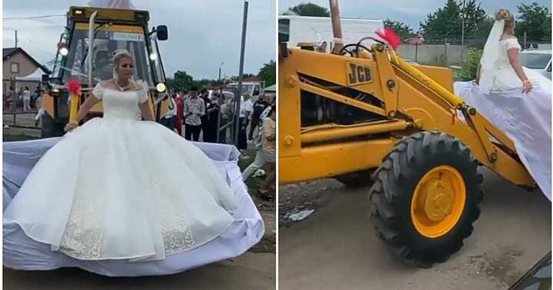 Bride, caterpillar truck, wedding venue Bride, caterpillar truck, wedding venue