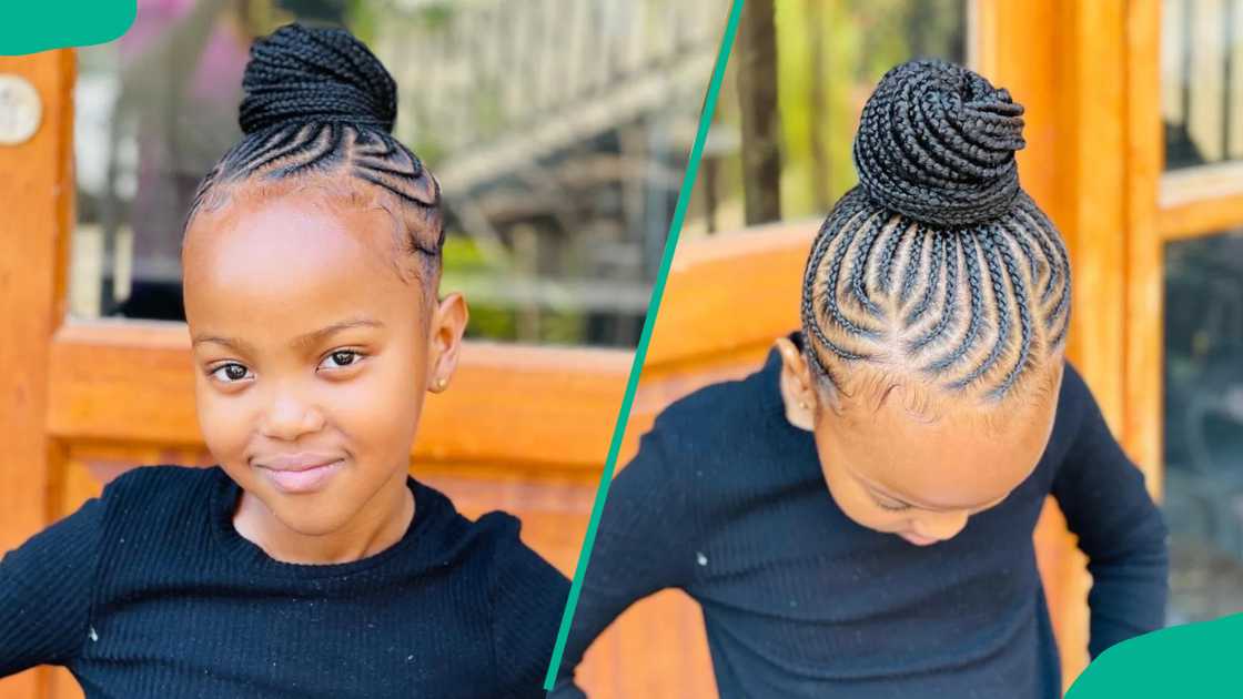 A girl wearing Simple updo cornrows A girl wearing Simple updo cornrows