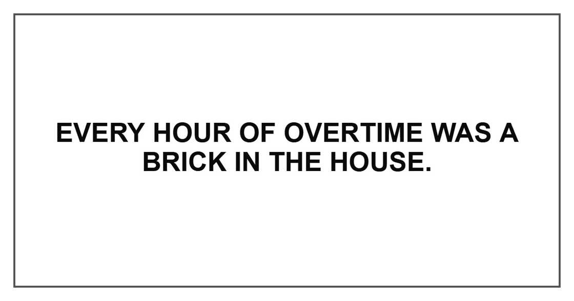 Every hour of overtime was a brick in the house.