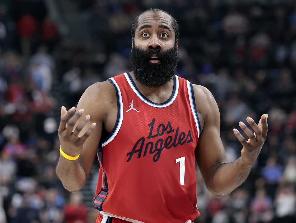 James Harden of the LA Clippers reacts during play against the San Antonio Spurs at Intuit Dome James Harden of the LA Clippers reacts during play against the San Antonio Spurs at Intuit Dome