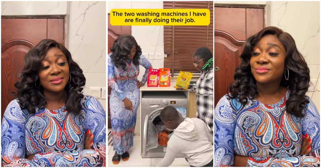 Actress Mercy Johnson makes her kids do her laundry in funny video.