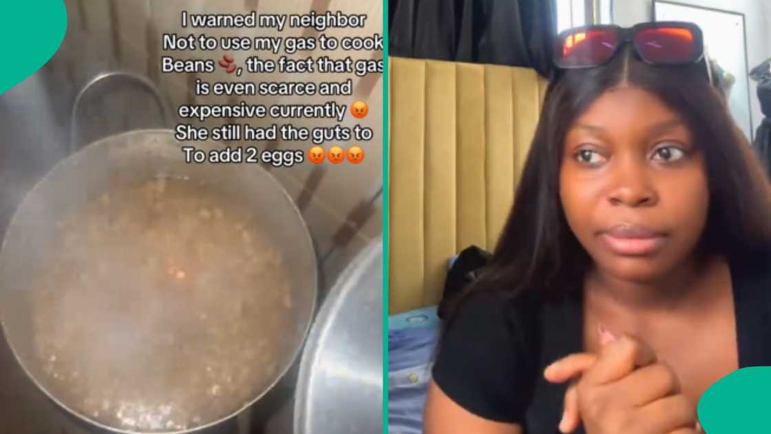 Lady reacts after catching her neighbour using cooking gas to make beans and not noodles Lady reacts after catching her neighbour using cooking gas to make beans and not noodles