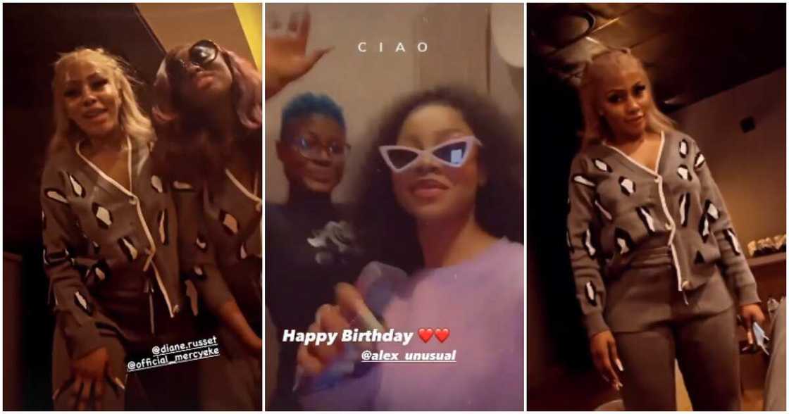 BBN rivals Tacha and Mercy spotted at Alex's party BBN rivals Tacha and Mercy spotted at Alex's party