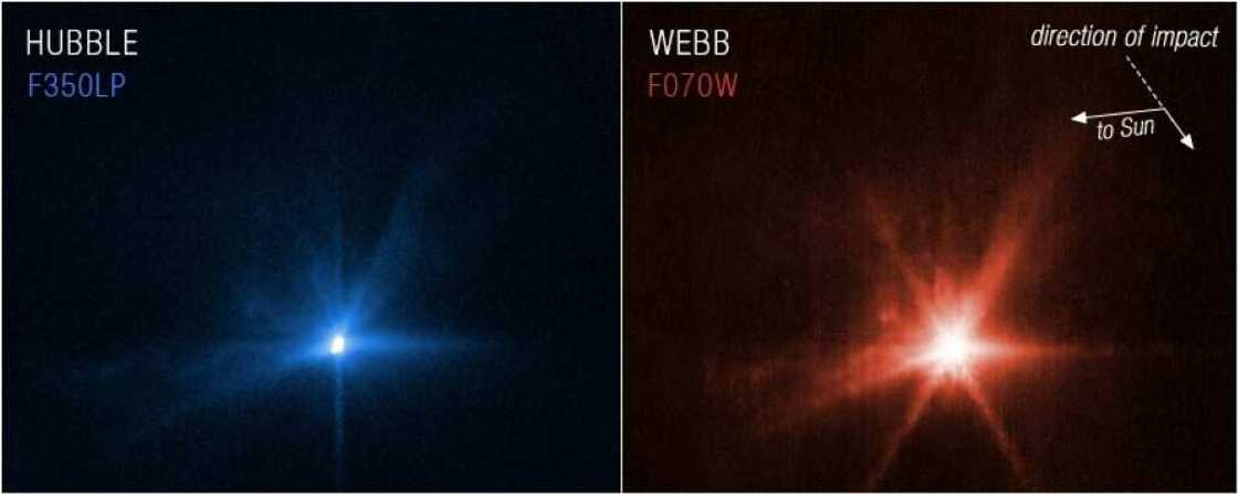 Both Webb and Hubble observed the asteroid before and after the collision took place Both Webb and Hubble observed the asteroid before and after the collision took place