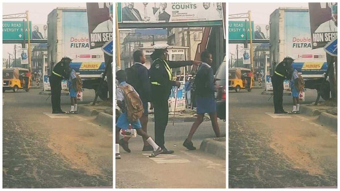 Police woman, female police, Lagos state, school children, school uniforms Police woman, female police, Lagos state, school children, school uniforms