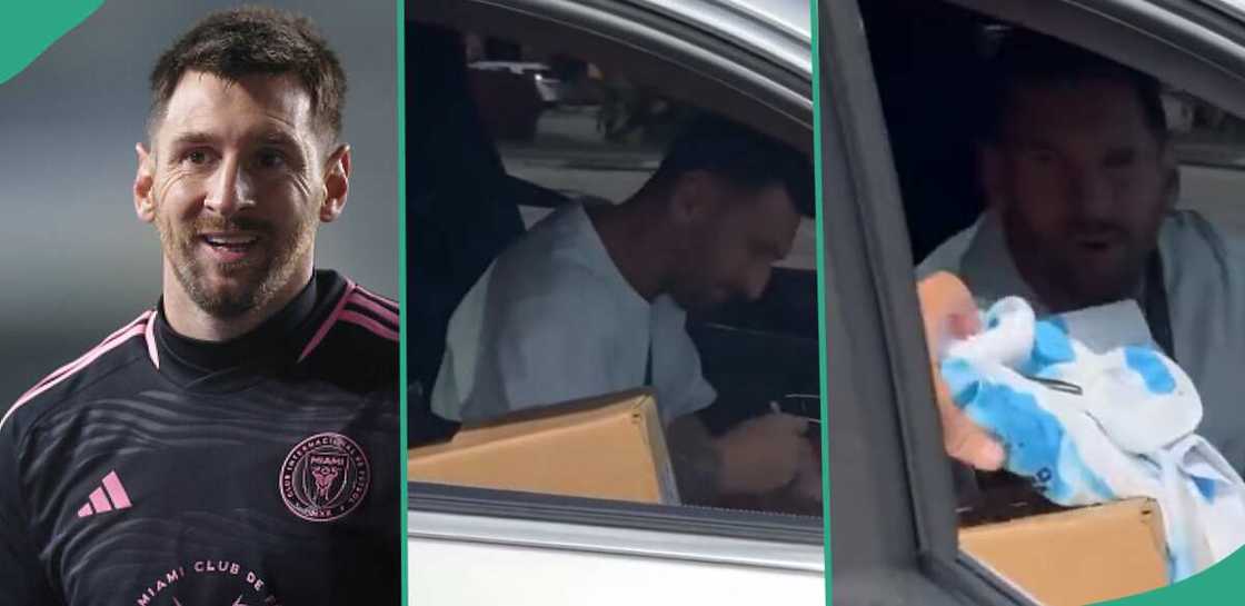 Messi signs jersey for a fan. Messi signs jersey for a fan.