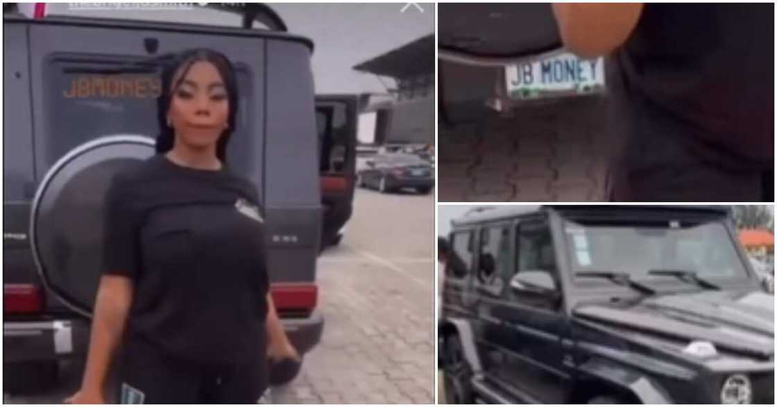 BBNaija star Angel and her car BBNaija star Angel and her car
