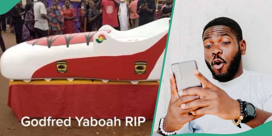 Photos as late Ghanaian footballer is buried in big football boot coffin