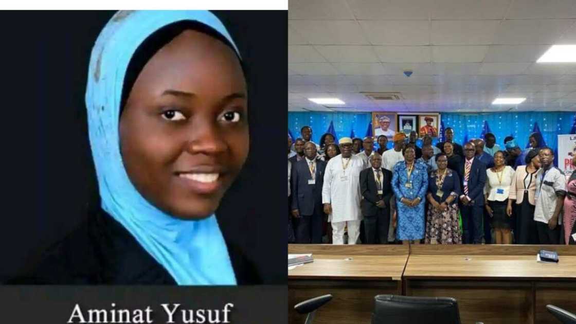 Photos of Aminat Yusuf and school management Photos of Aminat Yusuf and school management