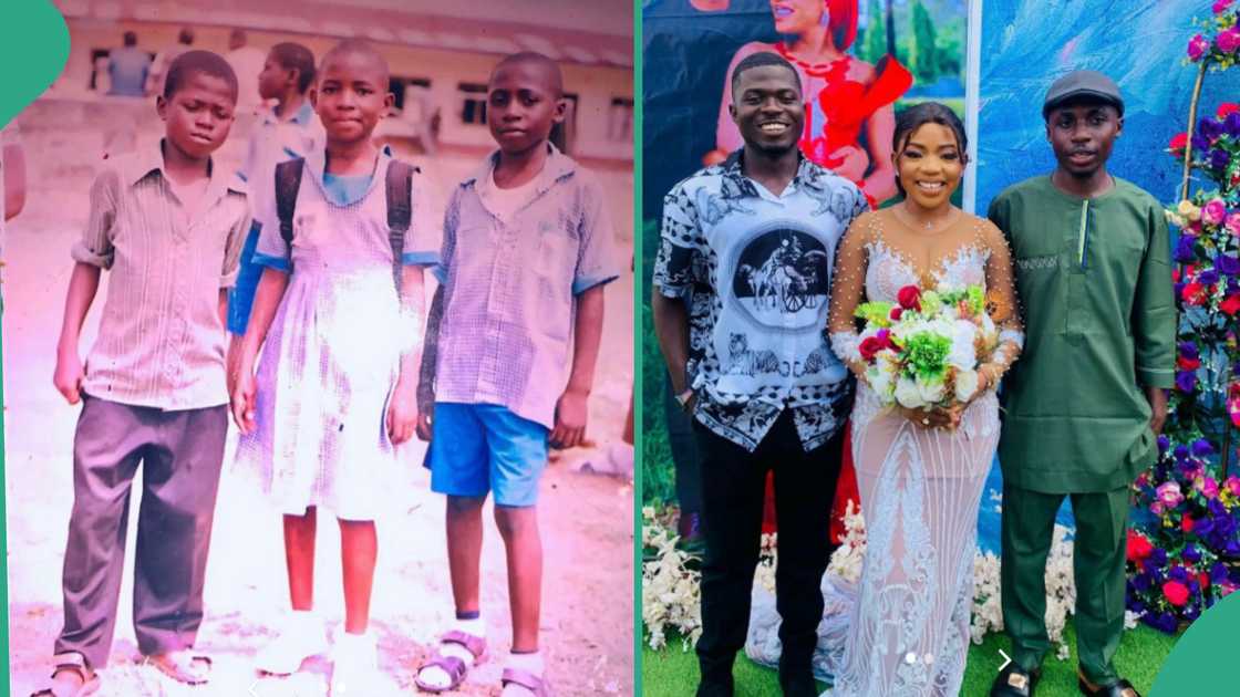 Lady flanked by her childhood friends. Lady flanked by her childhood friends.
