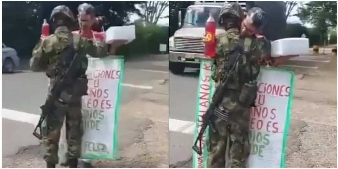The father travelled many hours to surprise his soldier son The father travelled many hours to surprise his soldier son