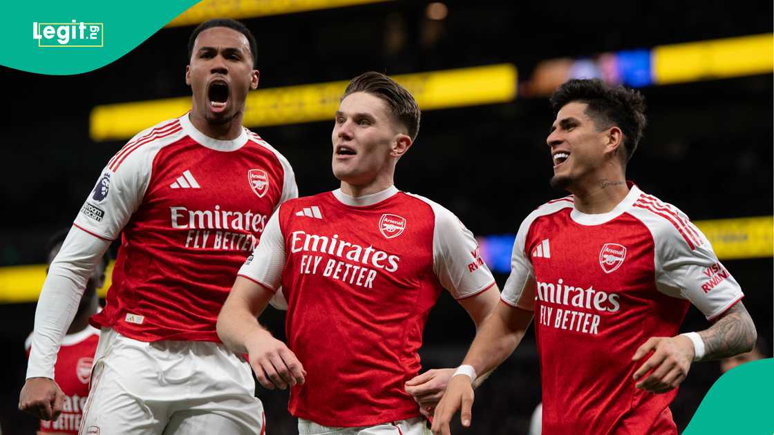 Gabriel Magalhaes, Viktor Gyokeres, Piero Hincapie, Arsenal, UEFA Champions League. Gabriel Magalhaes, Viktor Gyokeres, Piero Hincapie, Arsenal, UEFA Champions League.