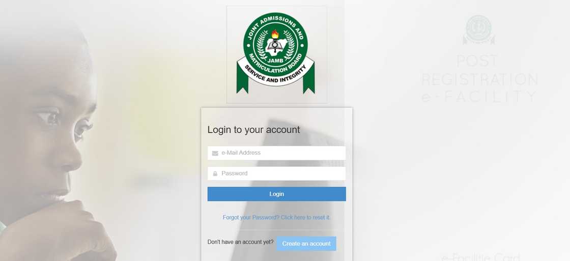 Screenshot of the JAMB portal Screenshot of the JAMB portal