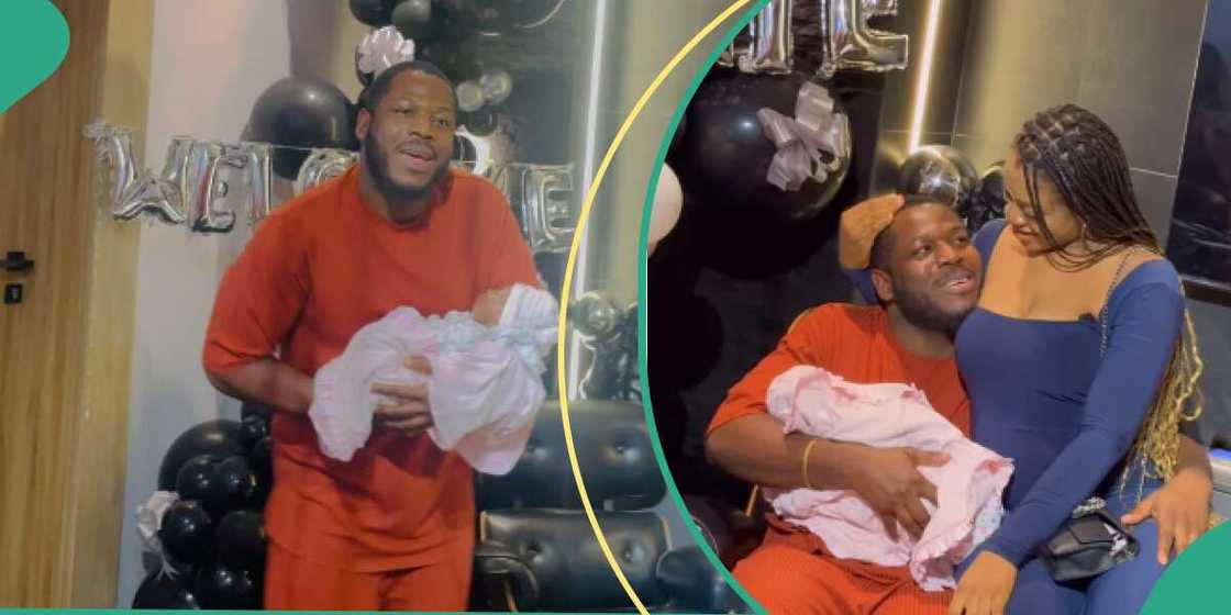 BBNaija star Frodd finally meets his newborn daughter.