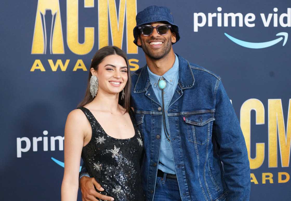 Rachael Kirkconnell and Matt James at Allegiant Stadium on 7 March 2022 in Las Vegas, Nevada. Rachael Kirkconnell and Matt James at Allegiant Stadium on 7 March 2022 in Las Vegas, Nevada.