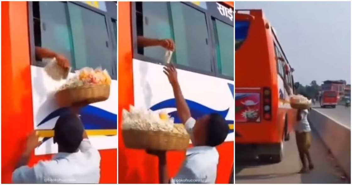 Passenger in bus, hawker
