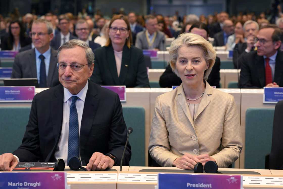 Mario Draghi spoke during a conference in Brussels following an address by EU chief Ursula von der Leyen Mario Draghi spoke during a conference in Brussels following an address by EU chief Ursula von der Leyen