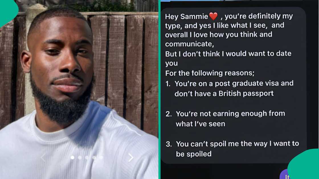 Man in UK shares 3 reasons lady gave him for rejecting relationship with him, many react