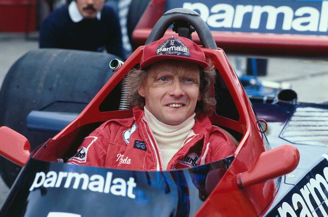 Portrait of Niki Lauda in a racing car