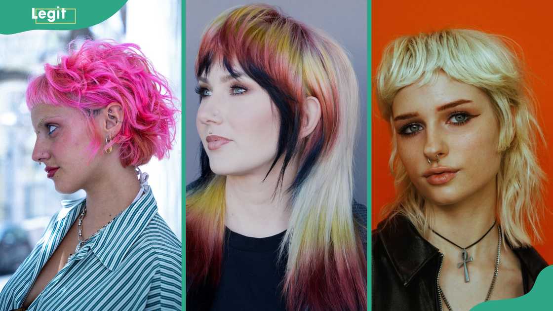 Pink pixie mullet (L), Rainbow Riot wolf cut (C), Blonde textured mullet (R) Pink pixie mullet (L), Rainbow Riot wolf cut (C), Blonde textured mullet (R)