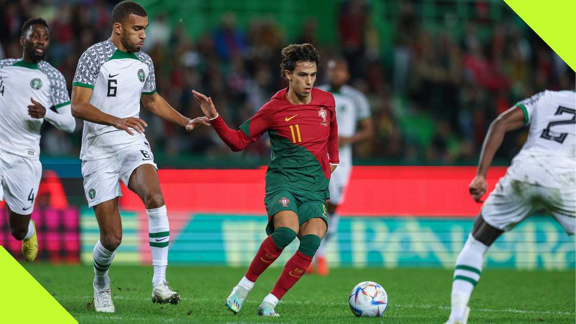 Wilfred Ndidi, Kevin Akpoguma, Frank Onyeka, João Félix, Estadio Jose Alvalade, Lisbon, Portugal, Nigeria. Wilfred Ndidi, Kevin Akpoguma, Frank Onyeka, João Félix, Estadio Jose Alvalade, Lisbon, Portugal, Nigeria.