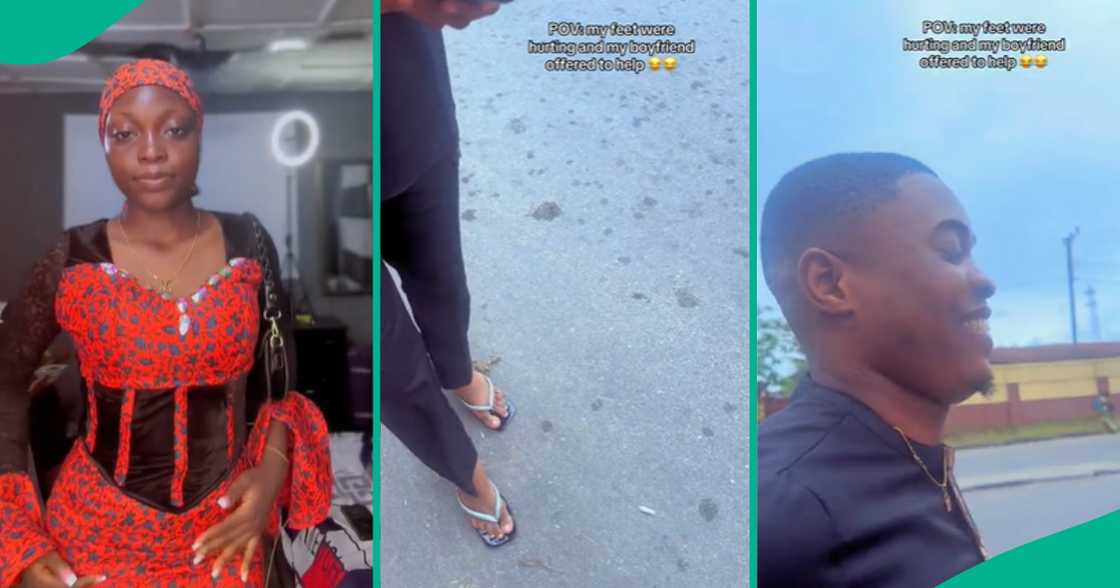 Nigerian Man Gives Girlfriend His Shoes and Wears Her Heels After She Complained of Leg Pain