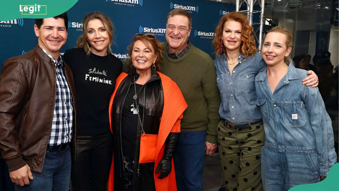 Michael Fishman, Sarah Chalke, Roseanne Barr, John Goodman, SiriusXM host Sandra Bernhard and Lecy Goranson Michael Fishman, Sarah Chalke, Roseanne Barr, John Goodman, SiriusXM host Sandra Bernhard and Lecy Goranson