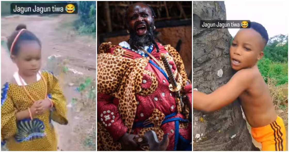 Jagun Jagun: Kids recreate a scene from Femi Adebayo's movie. Jagun Jagun: Kids recreate a scene from Femi Adebayo's movie.