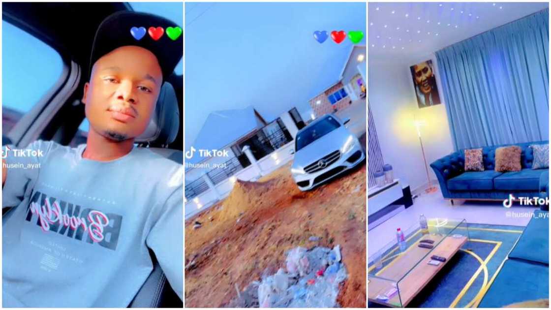 Building with cool interior/man bought Benz & built house. Building with cool interior/man bought Benz & built house.