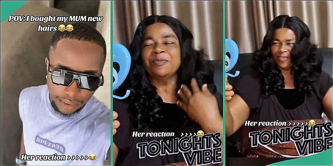 Nigerian man gifts mum new wigs