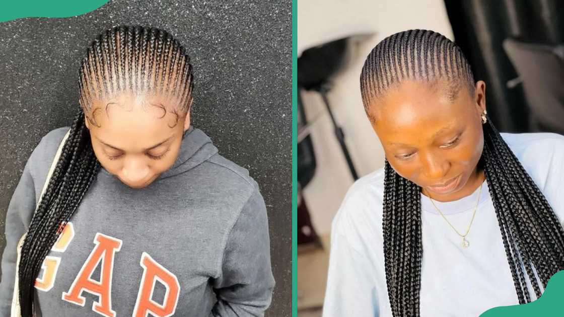 Skinny straight-back cornrows. Skinny straight-back cornrows.