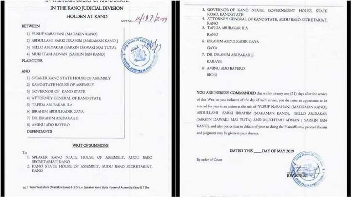 Wata sabuwa: Manyan hakiman fadar Sarkin Kano guda 4 sun nuna ma Ganduje yatsa Wata sabuwa: Manyan hakiman fadar Sarkin Kano guda 4 sun nuna ma Ganduje yatsa