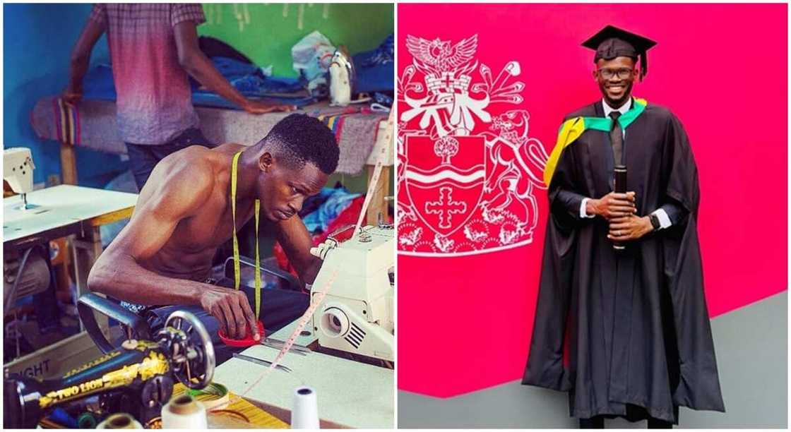 Photos of Gbenga Lloyd Adesanya, a Lagos tailor who just bagged a degree from The Nottingham Trent University, UK. Photos of Gbenga Lloyd Adesanya, a Lagos tailor who just bagged a degree from The Nottingham Trent University, UK.