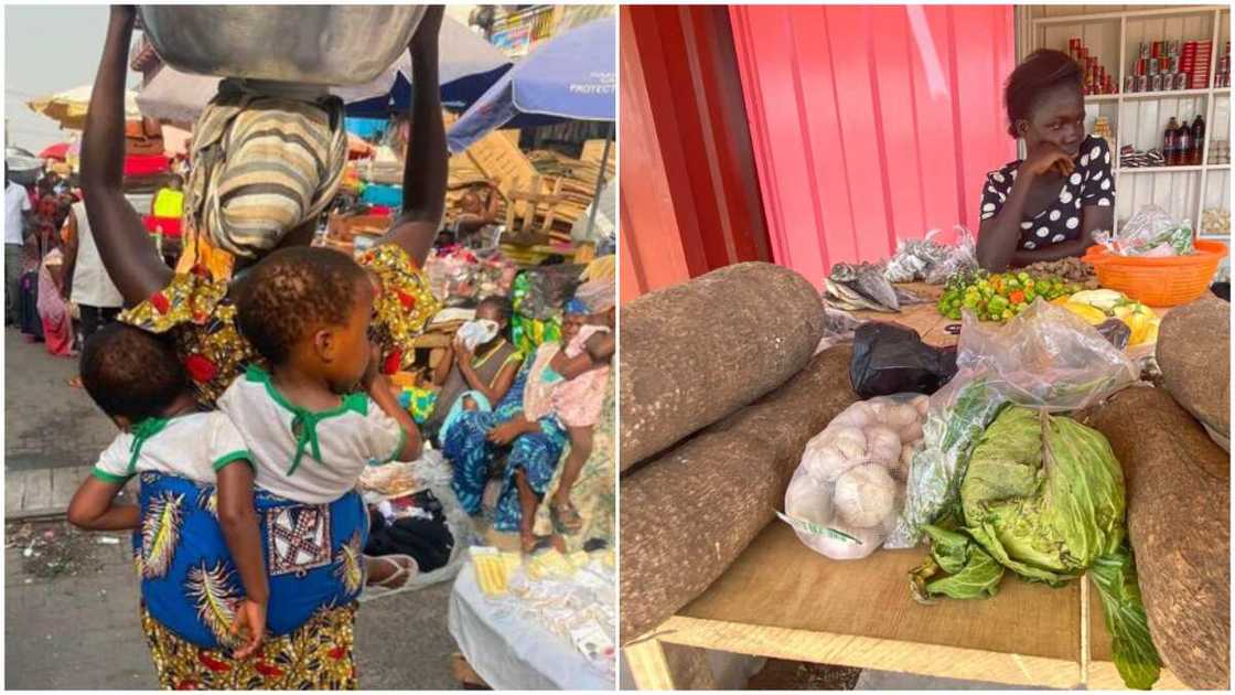 She used to hawk in the market with her twins strapped on her back. She used to hawk in the market with her twins strapped on her back.
