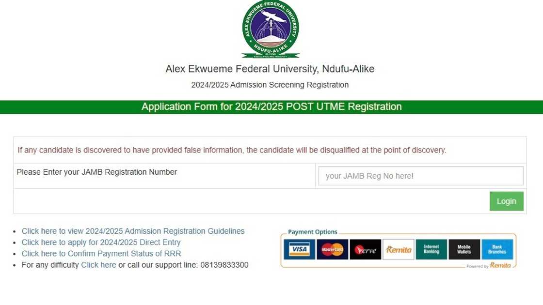 A screenshot of the AE Funai post UTME registration portal. A screenshot of the AE Funai post UTME registration portal.