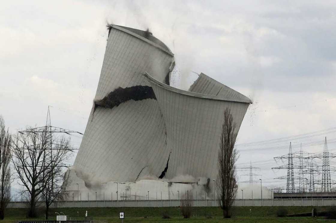 A cooling tower of the Biblis plant, shut down in 2011, was demolished in February 2023 A cooling tower of the Biblis plant, shut down in 2011, was demolished in February 2023