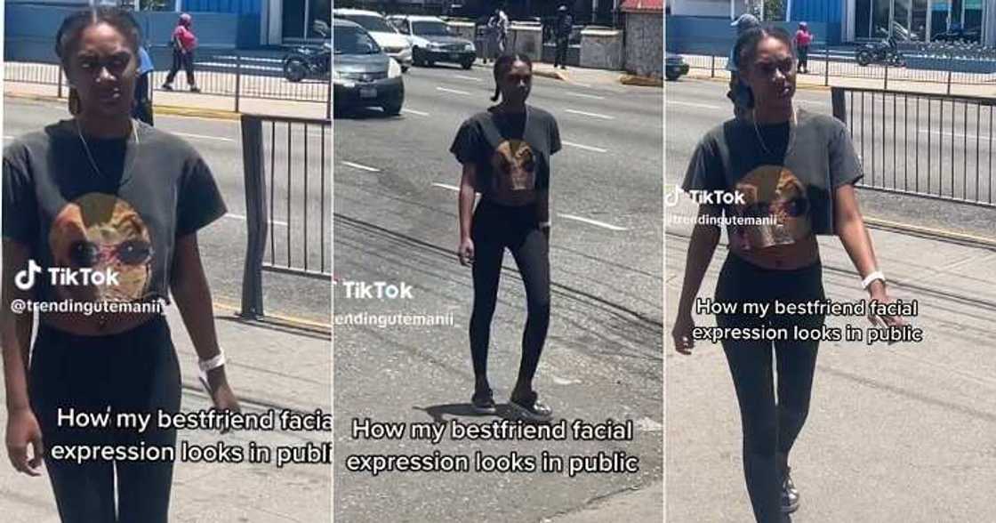 Lady walks with mean face Lady walks with mean face