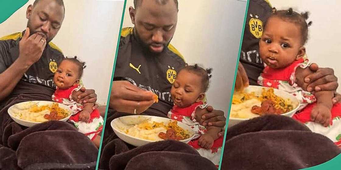 Video of father feeding baby semo and egusi soup trends