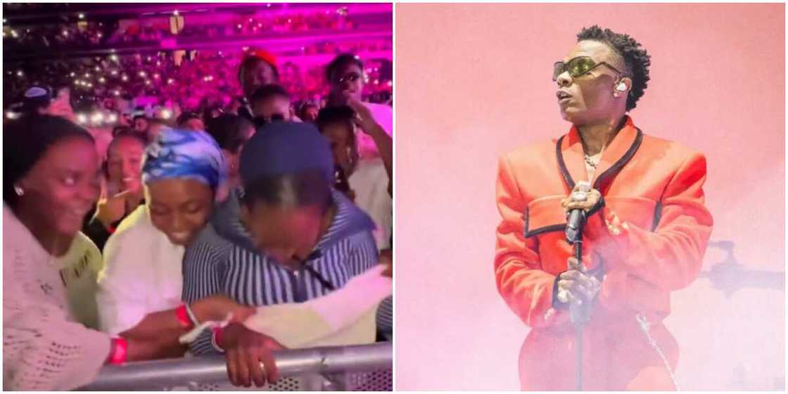 Women drag for Wizkid's shirt, Wizkid at UK stadium