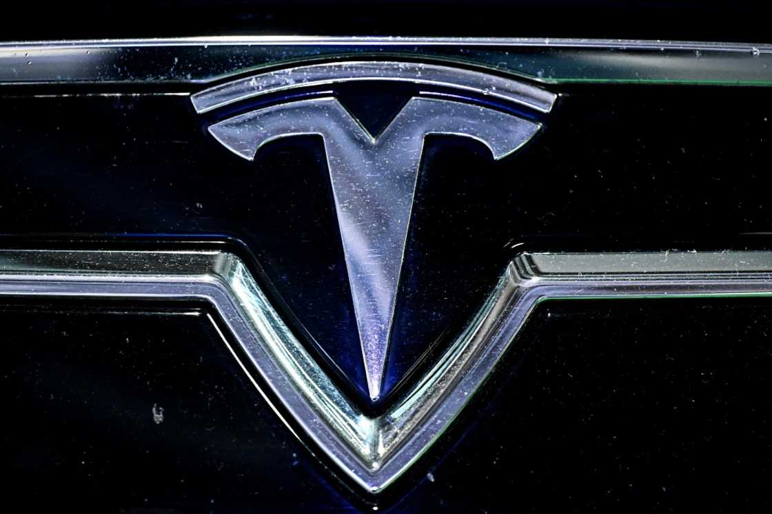 The logo of US company Tesla displayed at the Paris Motor Show at Paris Expo Porte de Versailles in Paris on October 16, 2024 The logo of US company Tesla displayed at the Paris Motor Show at Paris Expo Porte de Versailles in Paris on October 16, 2024
