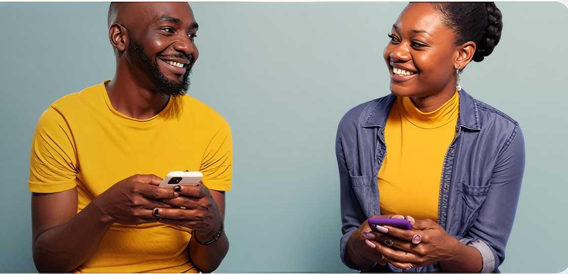 A man and woman using their smartphones A man and woman using their smartphones
