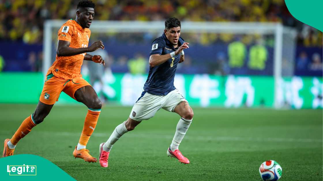 Ibrahim Sangare of Cote d'Ivoire against Piero Hincapie during the FIFA World Cup USA 2026. Photo by Ayman Aref