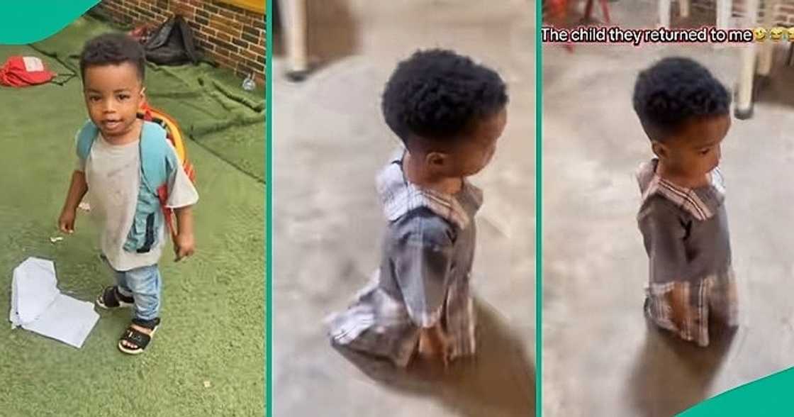 Little boy returns from school wearing a gown. Little boy returns from school wearing a gown.