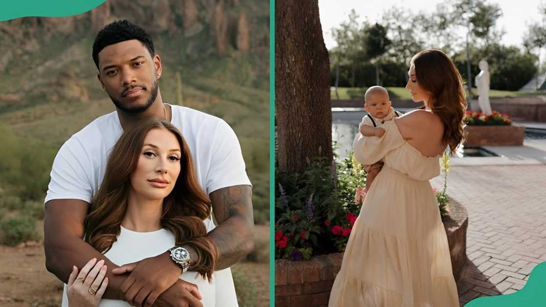 TV personalities Olivia Kaiser and Theo Campbell, their baby Atlas