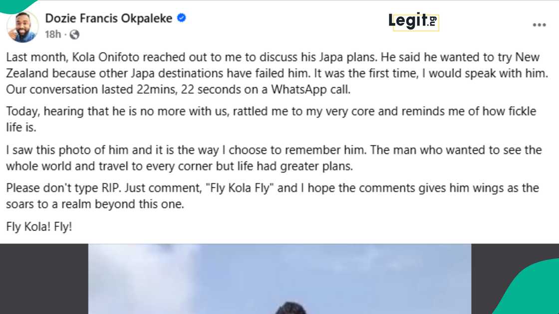 Man based overseas narrates Kola Onifoto's japa plan which he shared with him, names country he considered relocating to Man based overseas narrates Kola Onifoto's japa plan which he shared with him, names country he considered relocating to