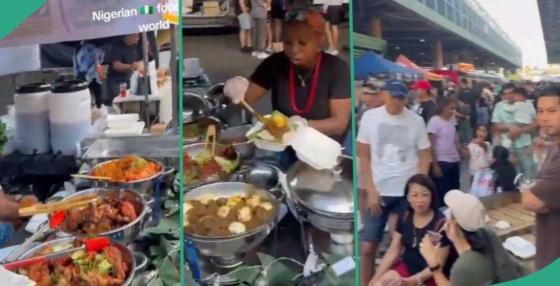 Nigerian lady's 'mama put' booms in Australia as crowd of oyinbos queue to buy from her Nigerian lady's 'mama put' booms in Australia as crowd of oyinbos queue to buy from her